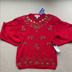 NWTS Victoria Harbour Vintage Red Beaded Embellished Sweater Women’s Medium